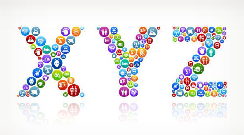 Image représentant les lettres X, Y et Z à l'aide de petits icônes sous formes de petites bulles